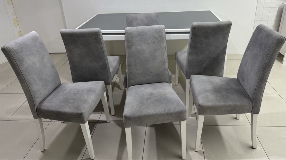 Mesa de sala em madeira lacada branca nova + conjunto de 6 cadeiras