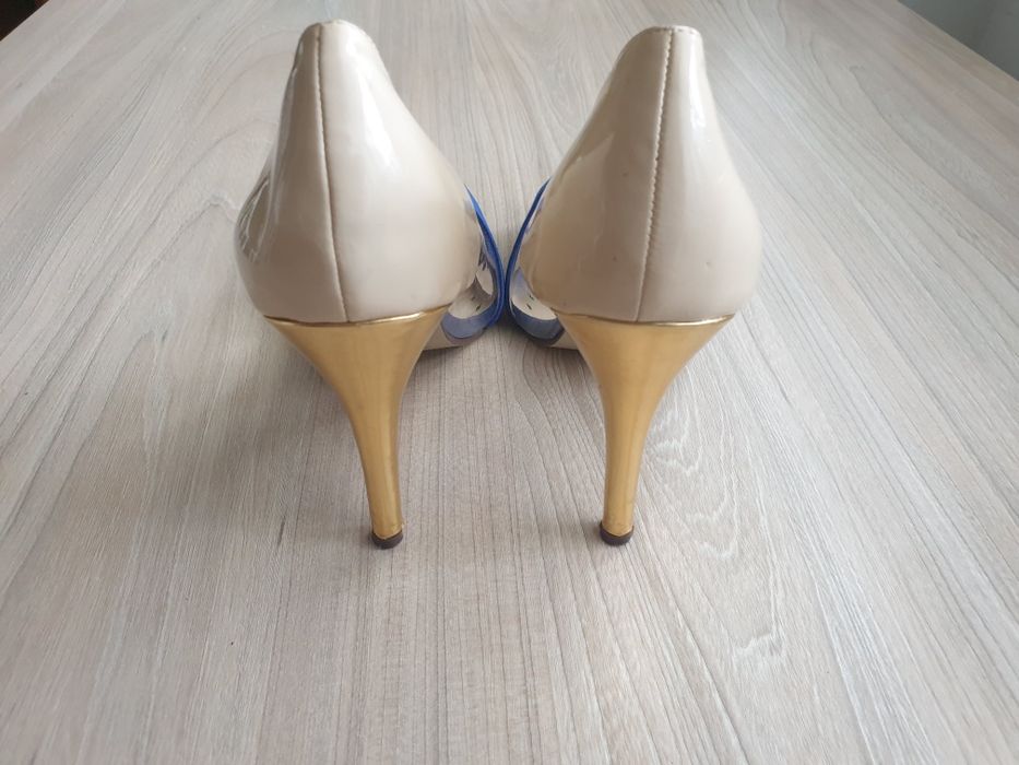 Silikonowe buty na obcasie 40, kobaltowa, beżowe
