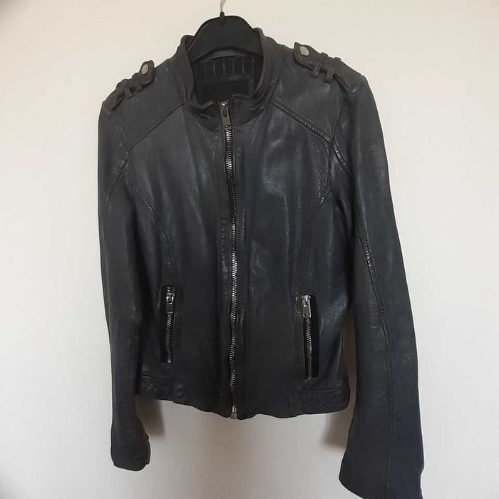 Nowa kurtka skórzana typu biker, nr 36, postarzana skóra,ciemny szary