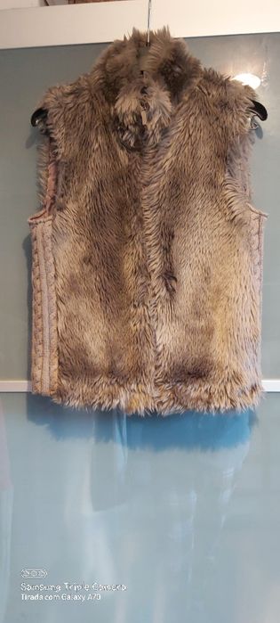 Vest in synthetic fur with mesh side panels, size M, 38, brown