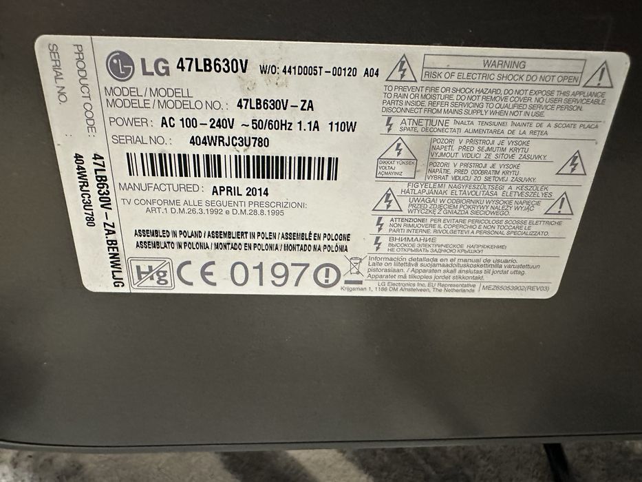 Телевізор LG 47 Smart Tv Model 47LB630V