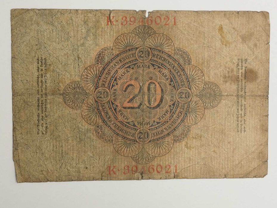 Sprzedam banknot Niemcy 20 marek 1914r. seria K