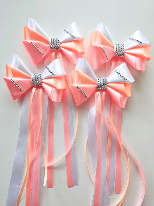 Kokardy do dekoracji samochodu państwa młodych - 4 szt - róż