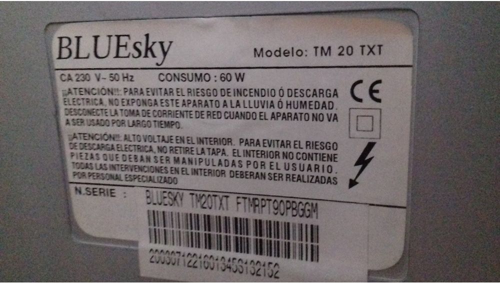 TV Bluesky Modelo: TM 20 TXT
Modelo: TM 20 TXT