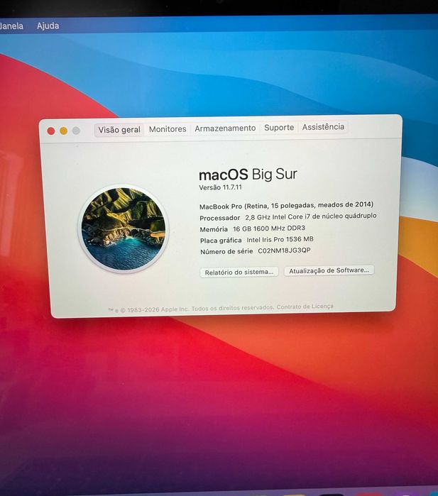 MacBook Pro Retina 15" Mid 2014 i7 2.8GHz 16GB + Mala + Rato