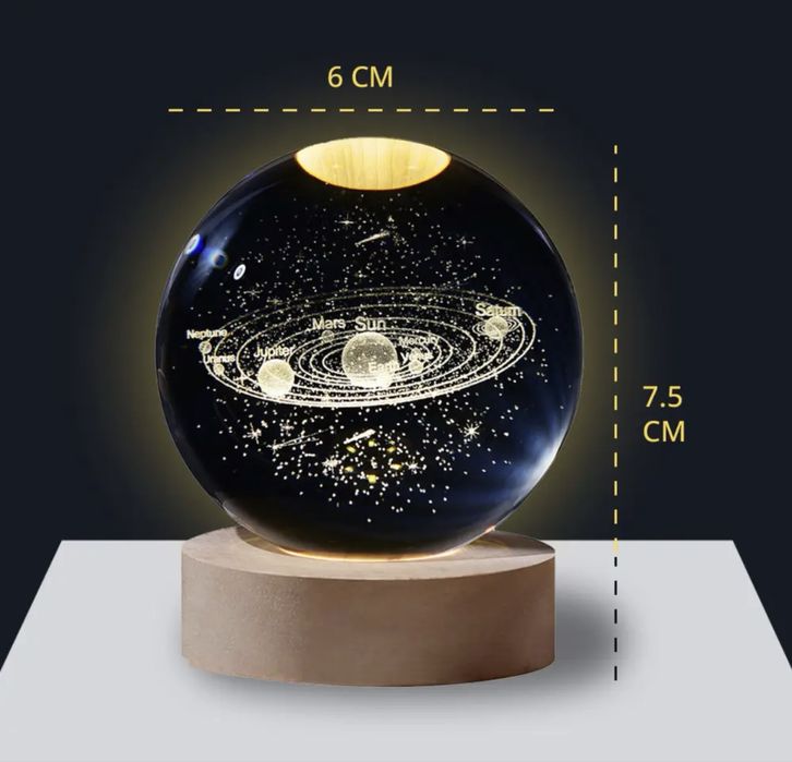 Нічник хрустальна куля, 3D сонячна система, светильник, ночник