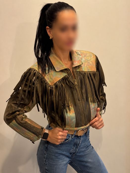 Vintage kurtka skórzana z frędzlami Boho/Western skóra naturalna