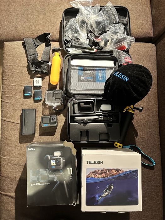 GoPro 11 Black Creator Edition + Telesin Obudowa podwodna Dome Port dla GoPro + box hub na 3 baterie + akcesoria