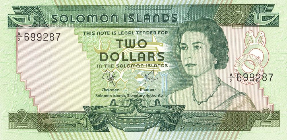 2 dolary Wyspy Salomona 1977 P.5 UNC Elżbieta II rzadki