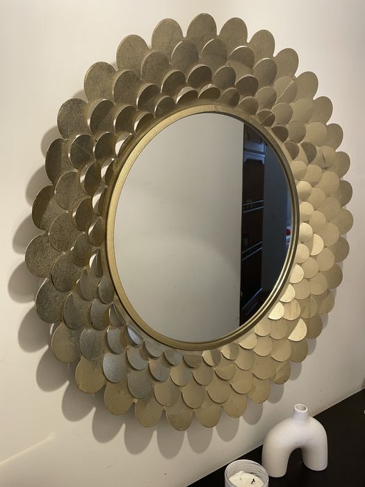 Espelho redondo decorativo  dourado-91 cm