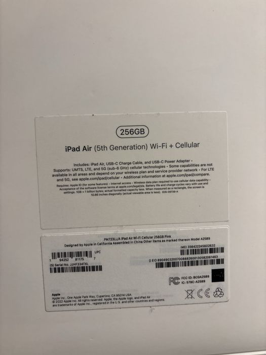 Apple iPad Air 5 (2022) 256GB Wi-Fi + Cellular (5G) Pink