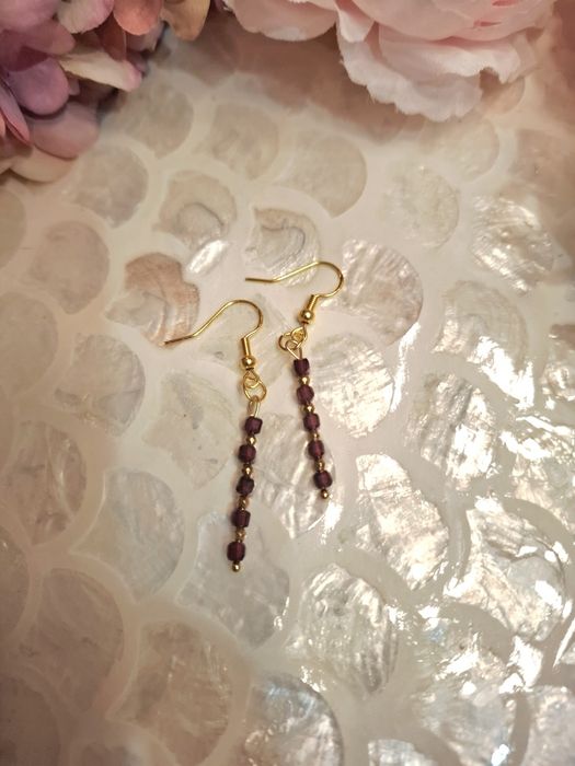 Kolczyki handmade srebro pozłacane z naturalnych kamieni hematyt gran ...