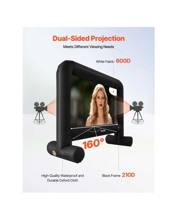 Excelente Tela de Cinema Insuflável 263 x 147 cm