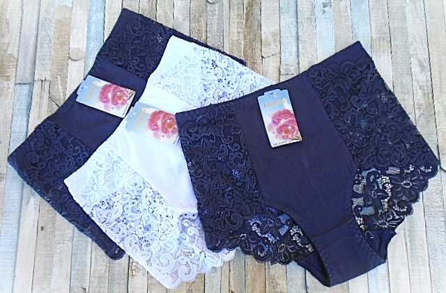 pakiet 3 szt./ majtki bawełniane wysokie 2XL  białe i 2 x granatowe