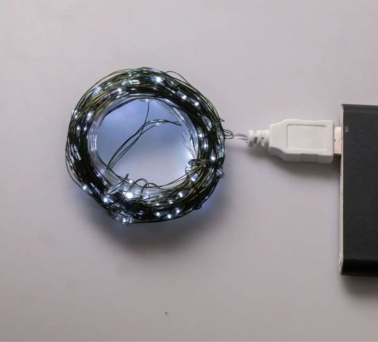 Гірлянда Роса нитка 100 LED довжина 10 м від USB зелена, жовтий білий