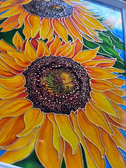 Słoneczniki obraz namalowany farbami do szkła 40x30 cm