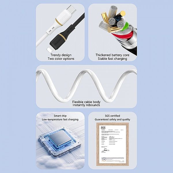 Kabel Dudao L25T USB-A - USB-C silikonowy 5A 1m - biały