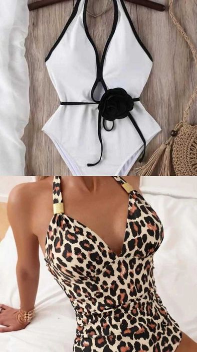 Білий та в Леопардовому принті суцільний купальник