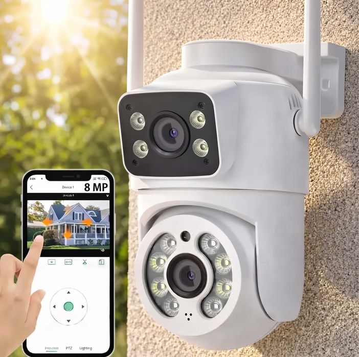 Камера QW7 з нічним зніманням і двома лінзами 8MP Wi-Fi внутрішня/вулична