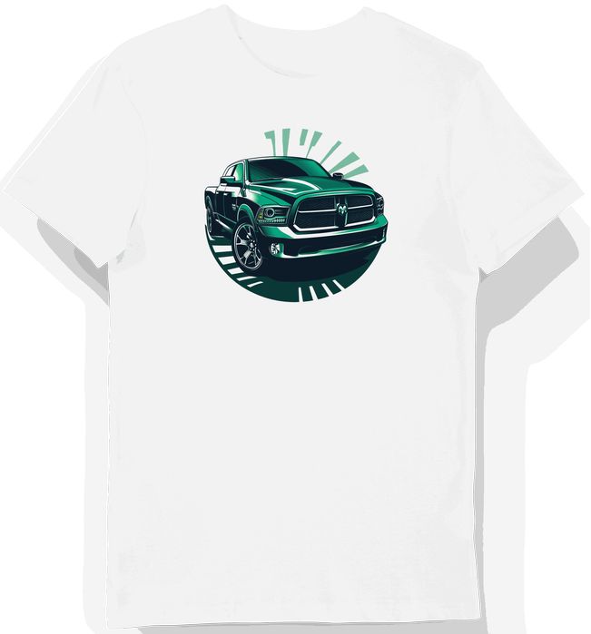 Koszulka męska biała z grafiką zielonego Dodge Ram M