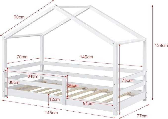 Cama Infantil Montessori 70x140 cm – Casinha em Madeira de Pinho