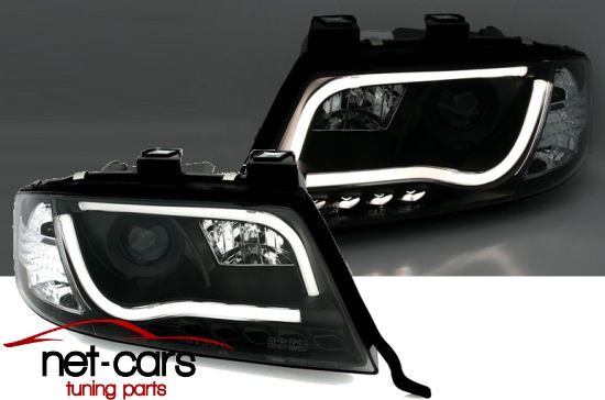 Reflektory Lampy przód AUDI A6 C5 01- TUBE LIGHTS NEON czarne