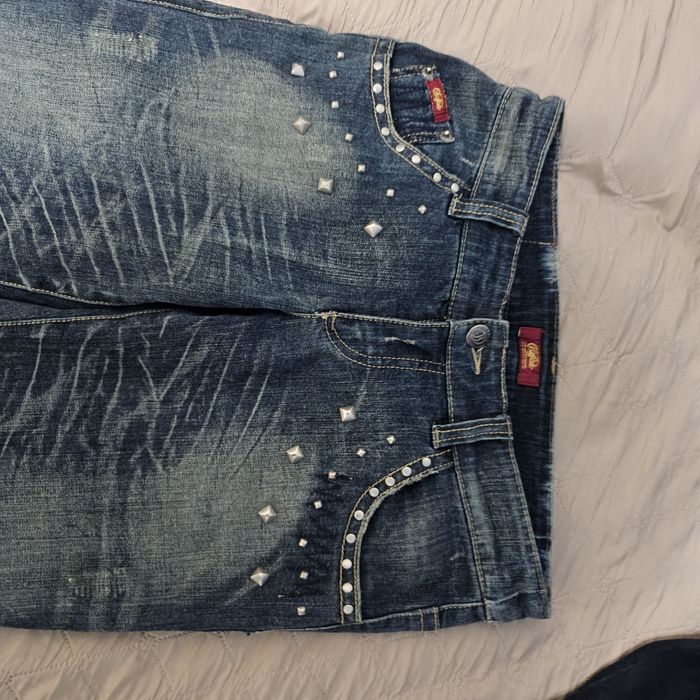 Studded  boptcut jeans low waist, faded буткат flared buffallo london