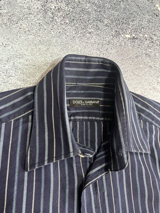 Синяя премиальная рубашка в полоску мужская Dolce Gabbana (Оригинал)