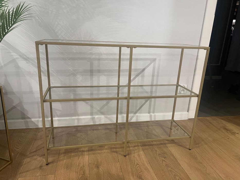 Konsola złota, regał szklany konsolowy