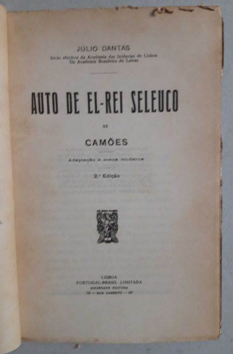 Livro - Júlio Dantas - Auto de El-Rei Seleuco