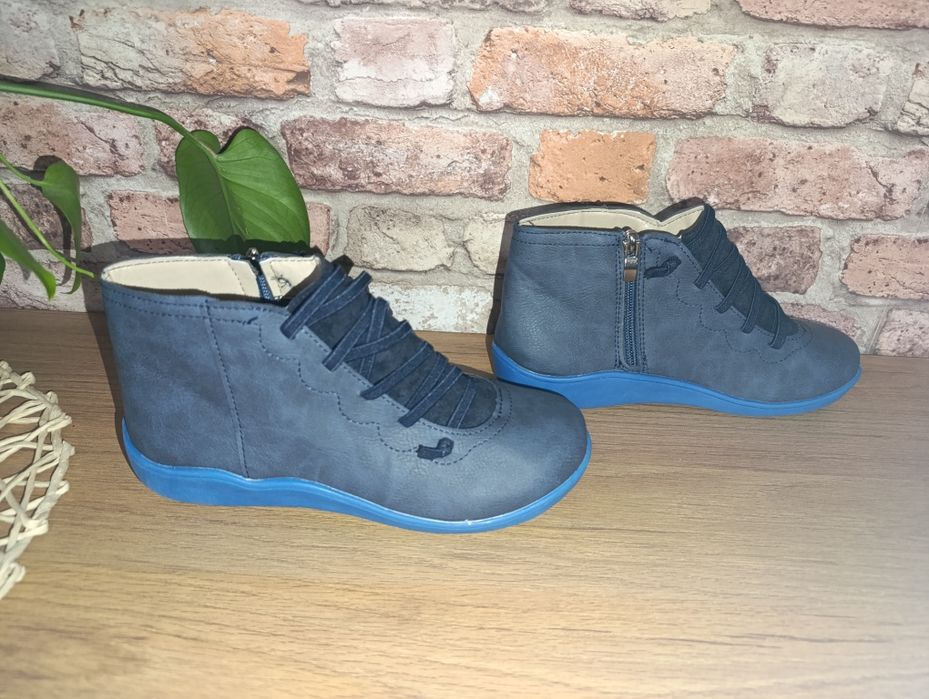 Nowe jesienne botki na płaskiej podeszwie niebieskie jeans roz 36
