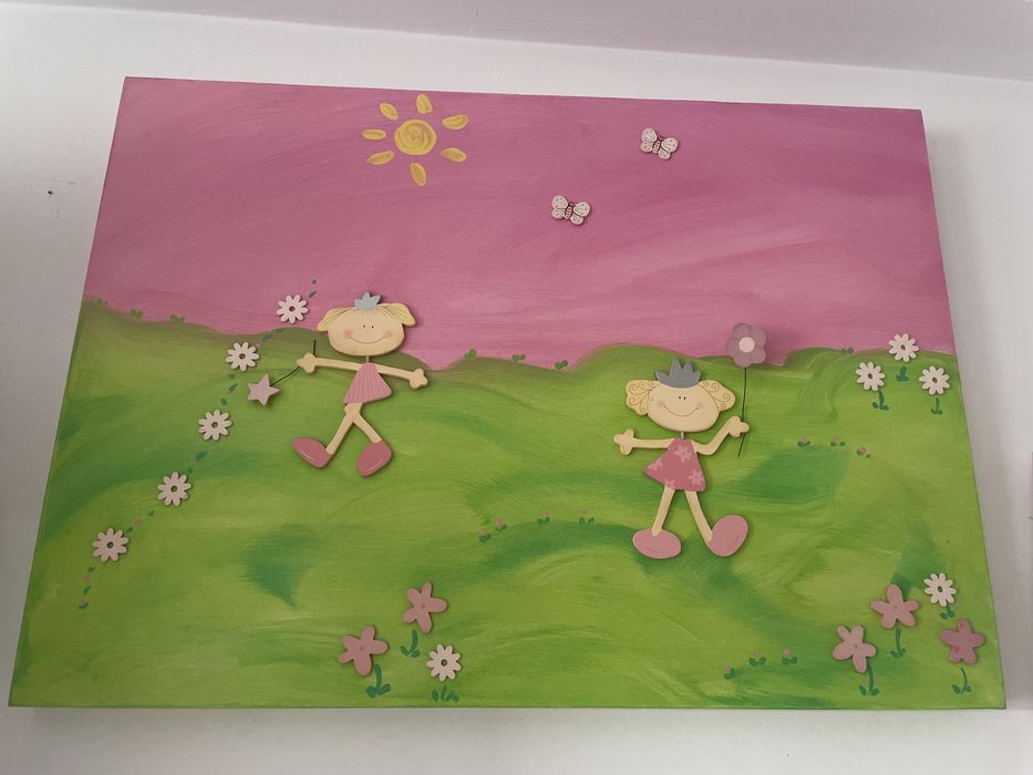 Conjunto moldura abajures e tela artesanato