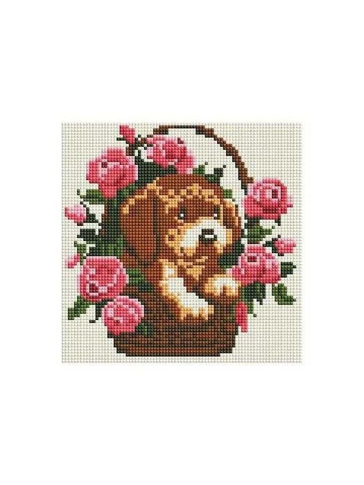 Мозаика на подрамнике. Щенок в корзинке (325-ST-S), Белоснежка 20x20