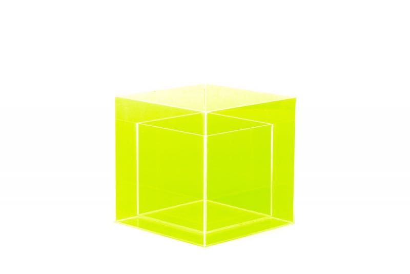 Cubo acrílico 1 lado aberto verde néon translúcido - 7pc. | 20x20x20cm