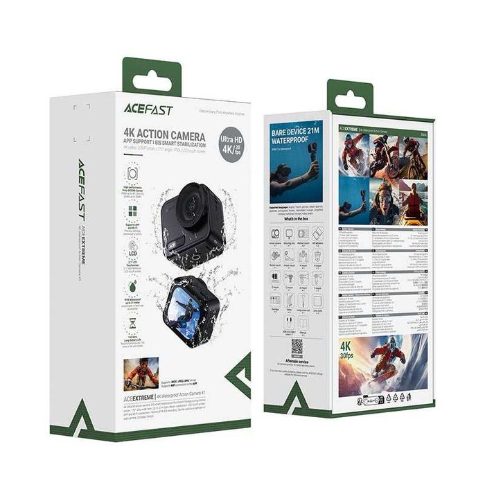 Экшн-камера ACEFAST 4K X1 Waterproof Sony IMX386 EIS IPX8 водонепроницаемая спорт камера для спорта рыбалки блогера
