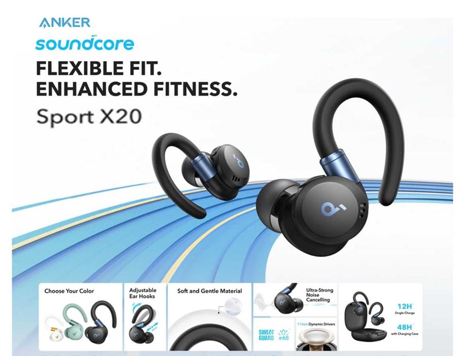 Нові блютуз наушники Anker Soundcore X20 Bluetooth ANC Sport спорт