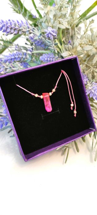 Naszyjnik/choker z kamieni naturalnych handmade, kwarc różowy