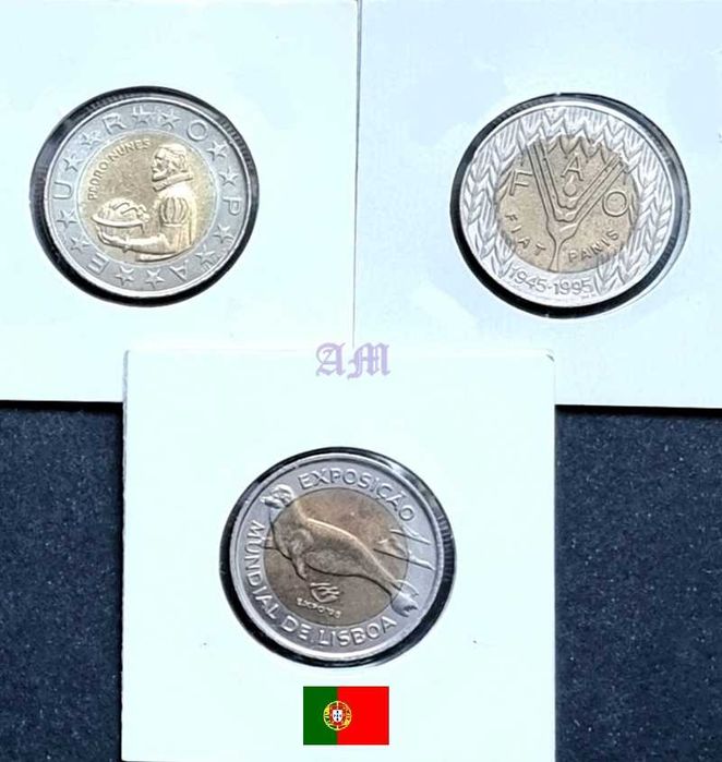 Portugal 3 Moedas Bimetálicas 100 Escudos