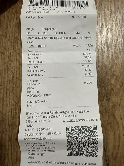 Smartwatch One Mini Gold com garantia