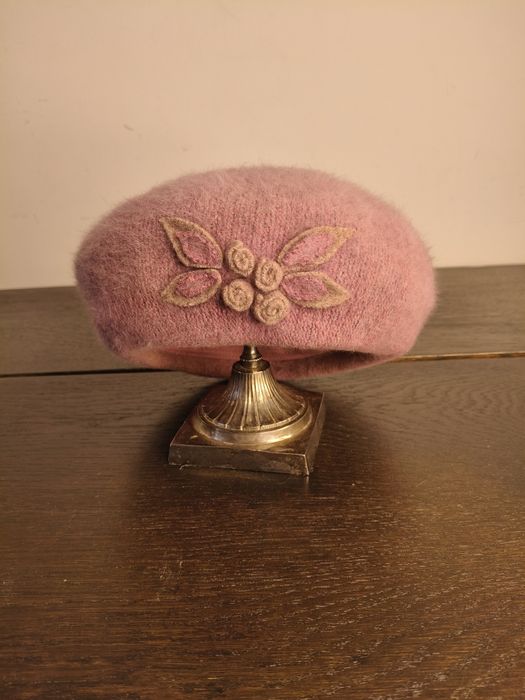 Vintage wrzosowy beret z angory ²²⁴