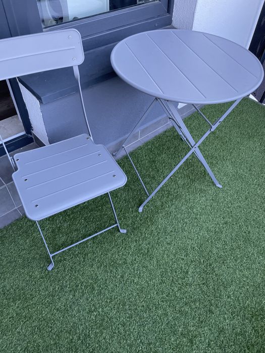 zestaw metalowy taras 3  krzesła i stolik sundso ikea szary metalowy