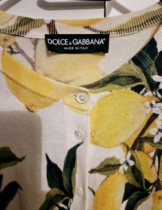 Kremowy żółty komplet sweter top Dolce Gabbana cytryny kaszmir