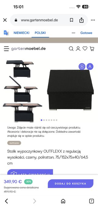 Stolik wypoczynkowy OUTFLEXX z regulacją wysokośc