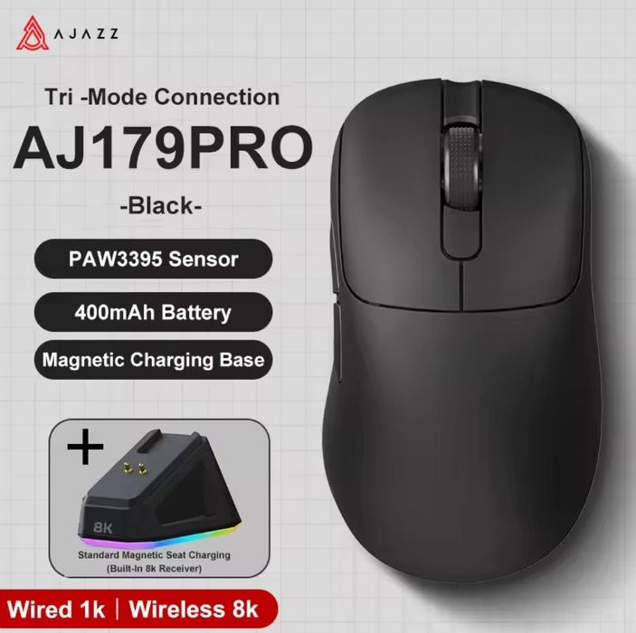 Игровая беспроводная мышь Ajazz AJ179Pro.White/Black.PAW3395,8K.400mah