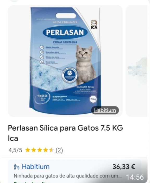 Areia para gatos, Sílica, marca Ica/ Perlasan, 7,50 kg