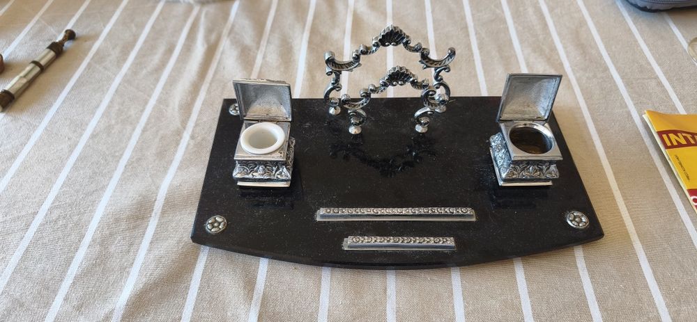 Porta papeis e cartas tinteiro antigo conjunto