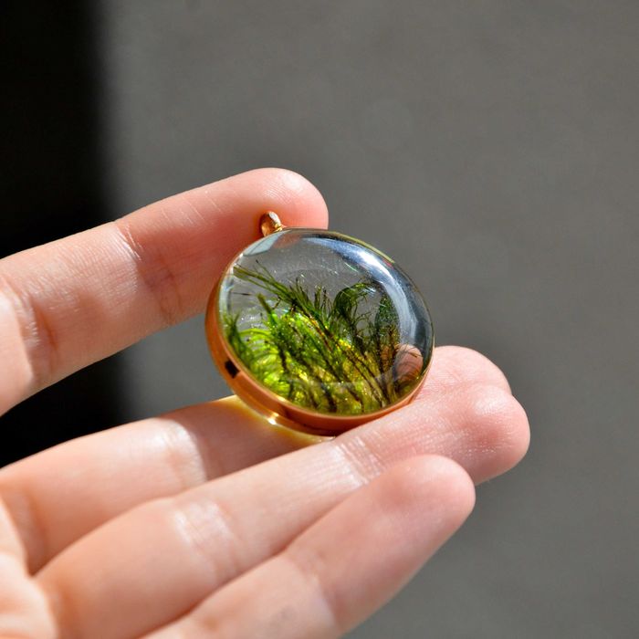 Wisiorek okrągły z mchem - kolor złoty