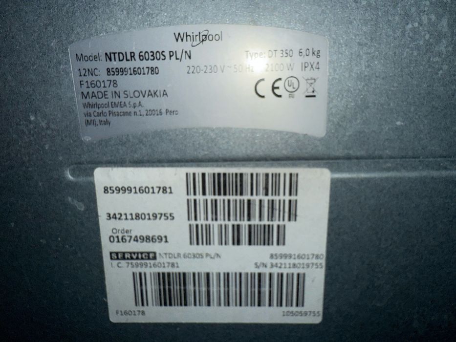Whir/pool Model: NTDLR 6030S