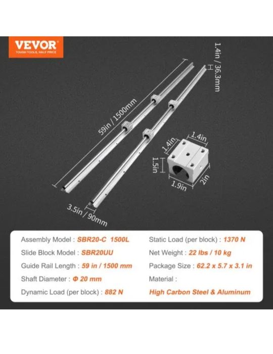 линейная направляющая VEVOR,2рельса+4каретки,Лінійна рейка з кареткою