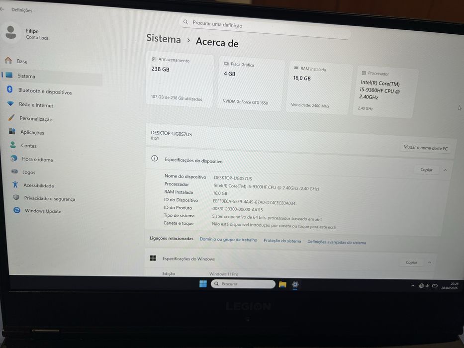 (Negociável) Lenovo Legion Y540 | i5-9300hf | 16gb RAM | gtx 1650 | Limpeza Recente